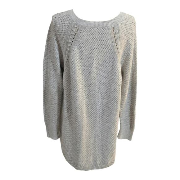 ANN TAYLOR Loft Light Grey Waffle Weave Cotton wool Blend Tunic Length Sweater - Picture 2 of 7